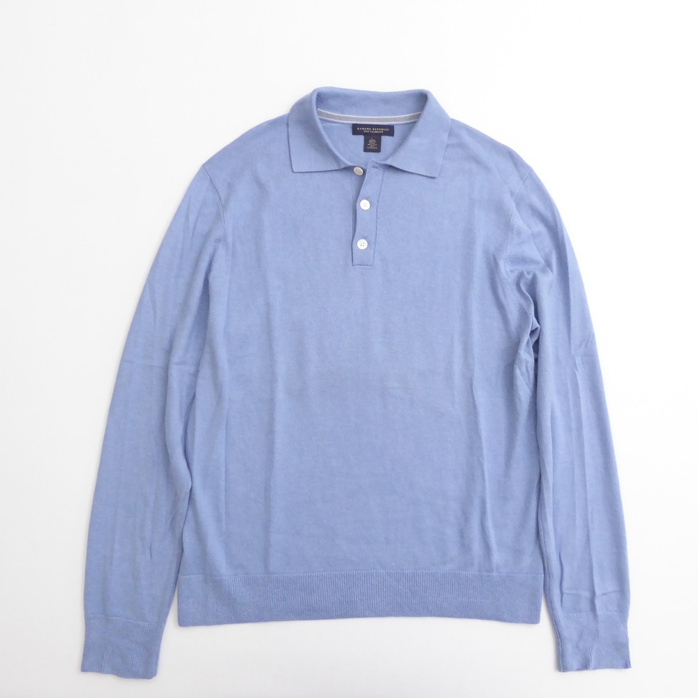 Banana Republic Mens Polo Sweater Blue Silk Cashmere Long Sleeve Large